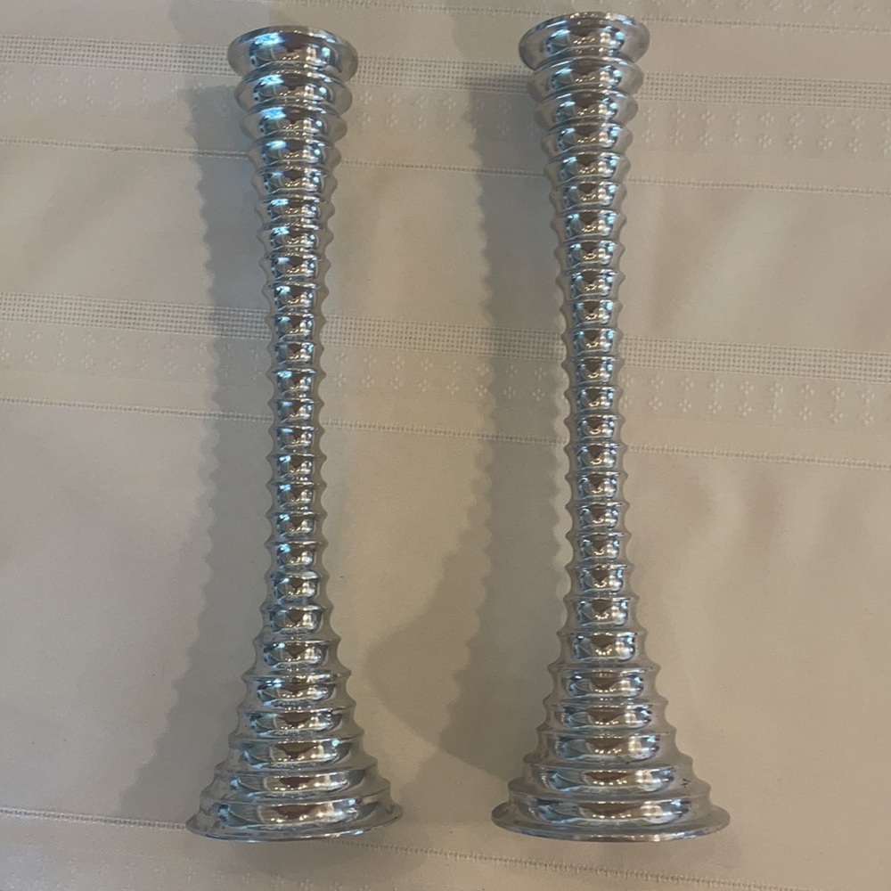 Silver Metal Spiral MCM Candlestick Rare Artsy Set - Picture 5 of 8